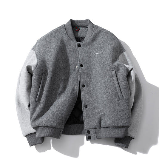 Vintage Varsity Jacket with Color Block - Thickened Cotton-Padded Outerwear