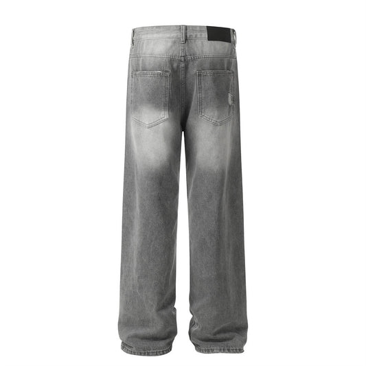 Gray Wash Gradient Denim Straight Leg Pants For Men