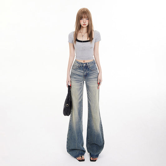 Women's Mid-Waist Spicy Girl Flare Jeans -  Micro Flare Denim Trousers