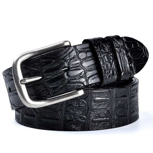 Men's Genuine Leather Crocodile Pattern Belt with Retro Pin Buckle