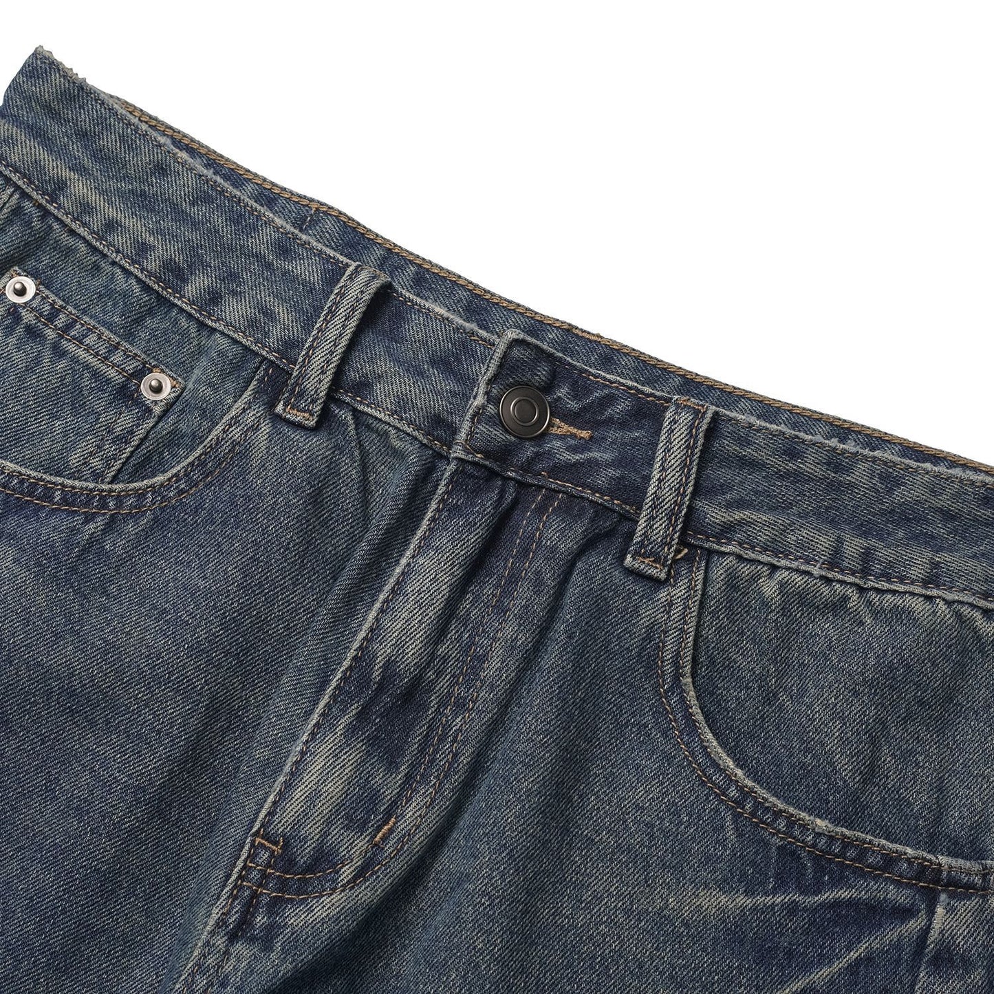 Heavy Washed Panelled Patchwork Loose Wide Leg Knife Cut Denim Pants