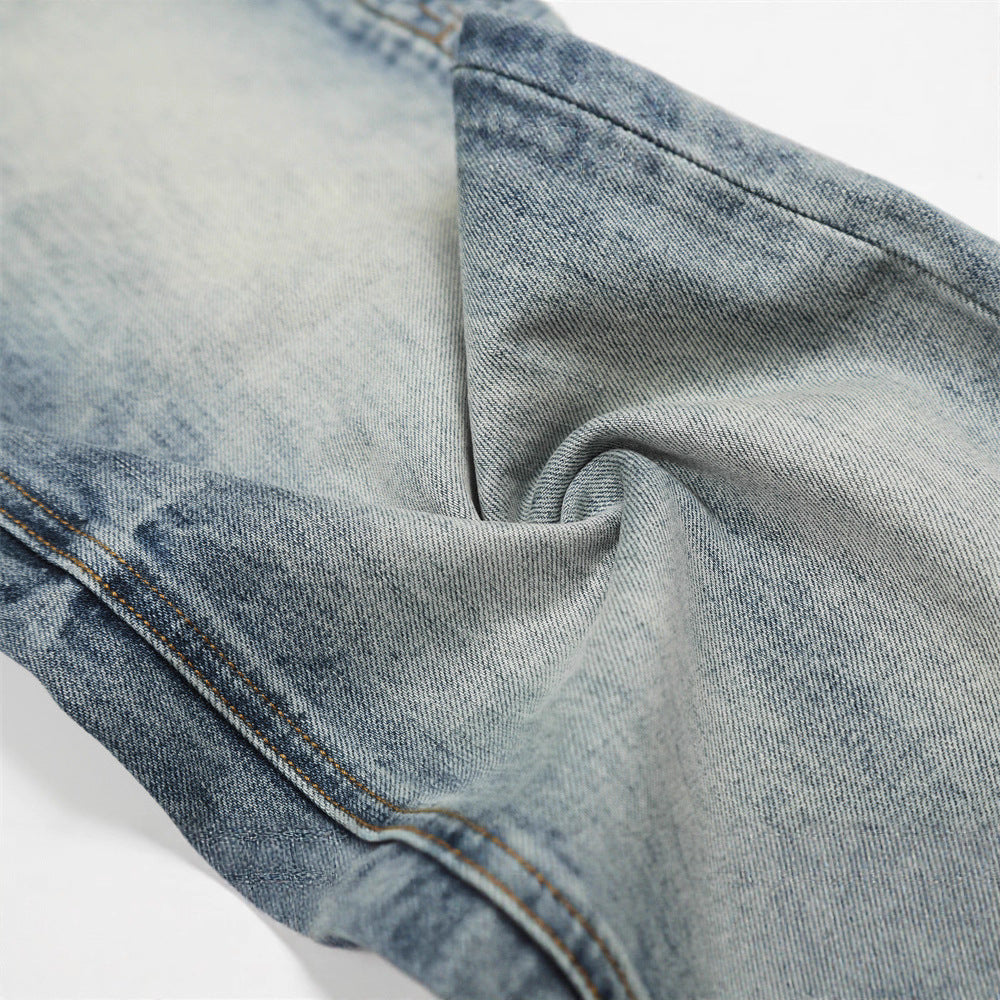 Vintage Men's Jeans, Distressed Washed Bleached Streetwear Style, Loose Fit Casual Pants