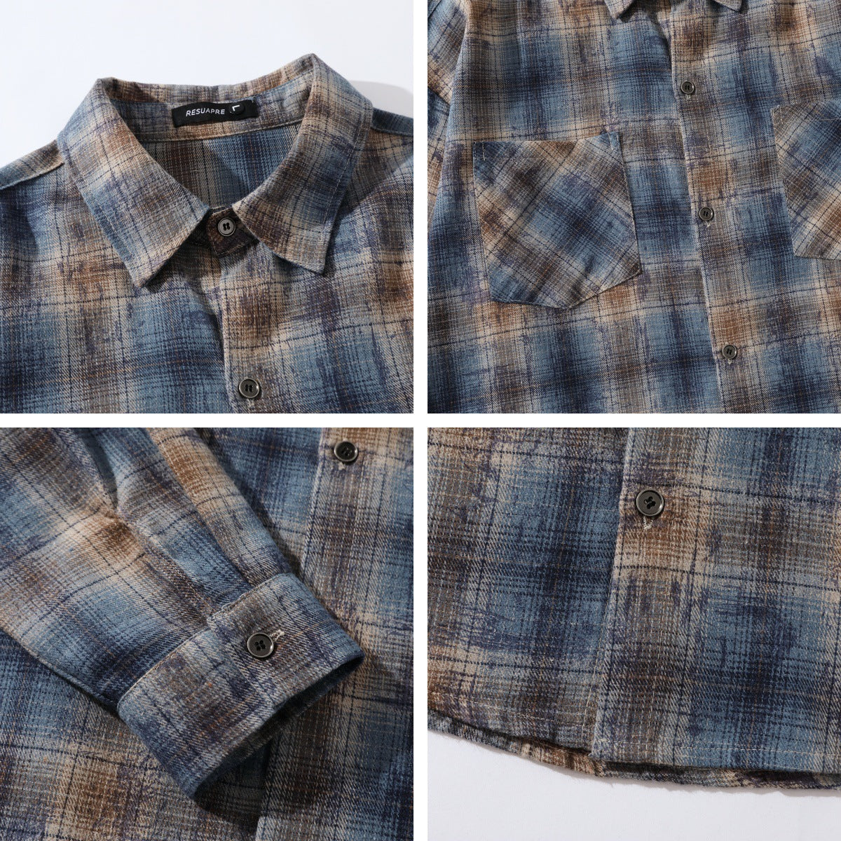 Vintage Plaid Long Sleeve Shirt Men Loose Casual Couple Shirt Jacket
