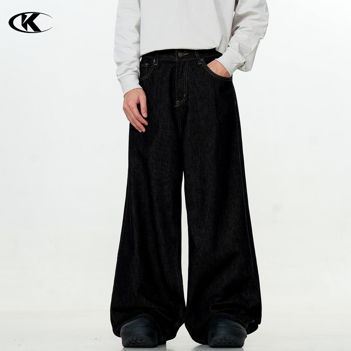 Black Soft Denim Vintage Straight Loose Casual Pants
