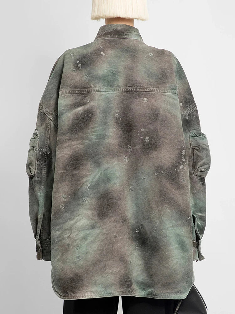 Patchwork Pockets Casual Denim Coats for Women - Colorblock Streetwear