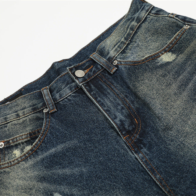 Men's Distressed Washed Denim Jeans Loose Fit Casual Pants