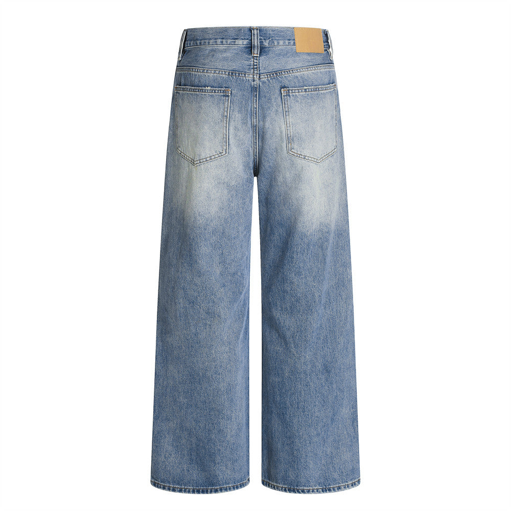 Men's Vintage Distressed Denim Trousers - Stylish Loose Fit Pants
