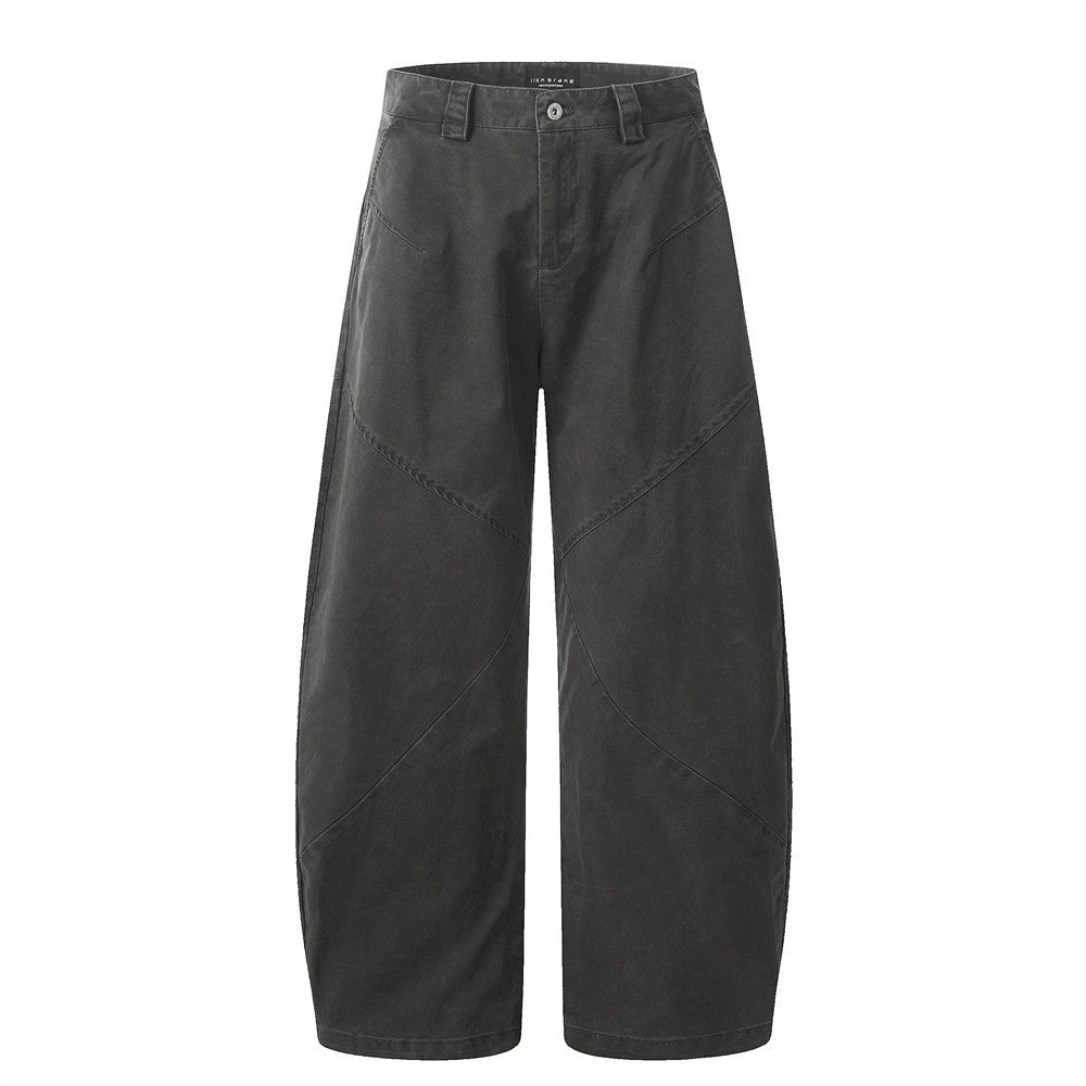 Men's Distressed Wide-Leg Denim Pants - Urban Workwear with Patchwork