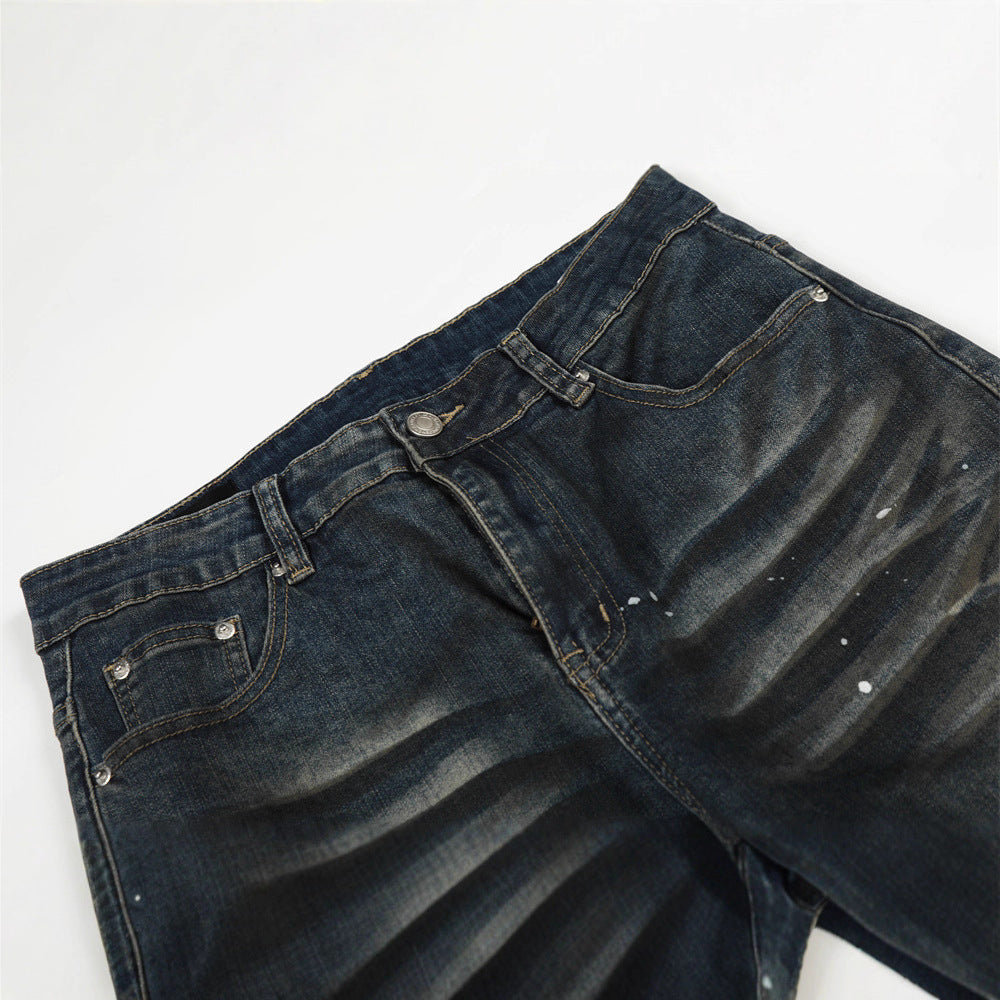 Men's Jeans with Cat Whisker Distressing, Splatter Paint