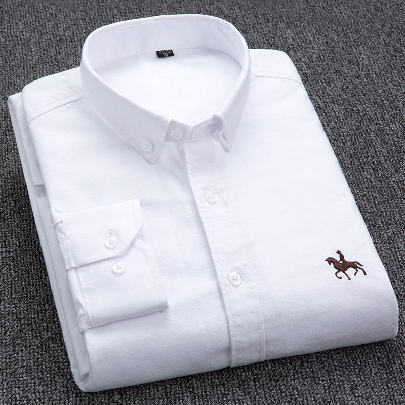 Pure Cotton Men's Long-Sleeved Oxford Shirt - Embroidered Logo