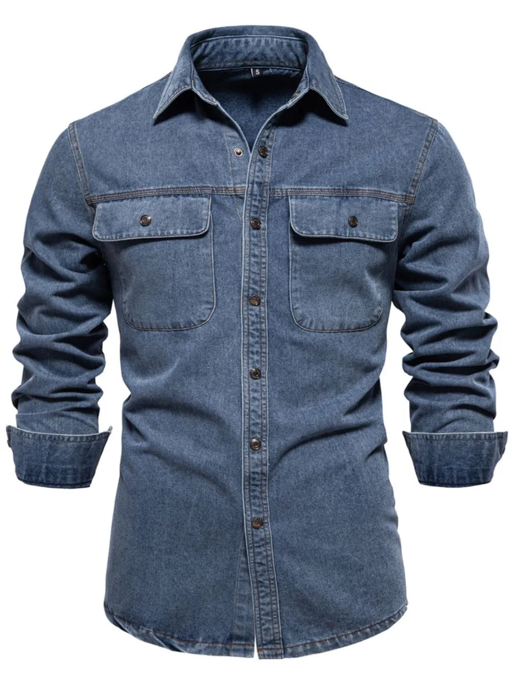 Men's Collared Neck Denim Shirt with Chest Pockets