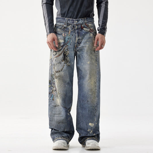 American Style Men's Loose Straight Leg Jeans - Nostalgic Blue