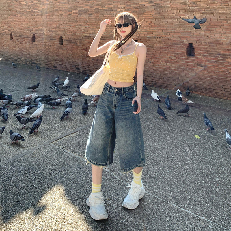 High Street Wide-Leg Denim Shorts for Women