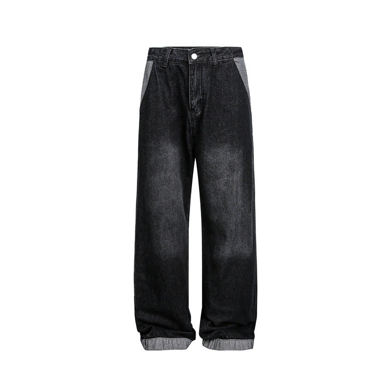 Unisex Brand Color Block Casual Denim Pants