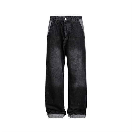 Unisex Brand Color Block Casual Denim Pants