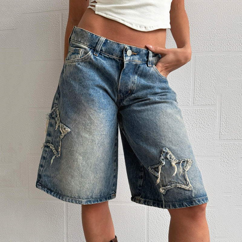 High Street Hot Girl Five Quarter Denim Shorts