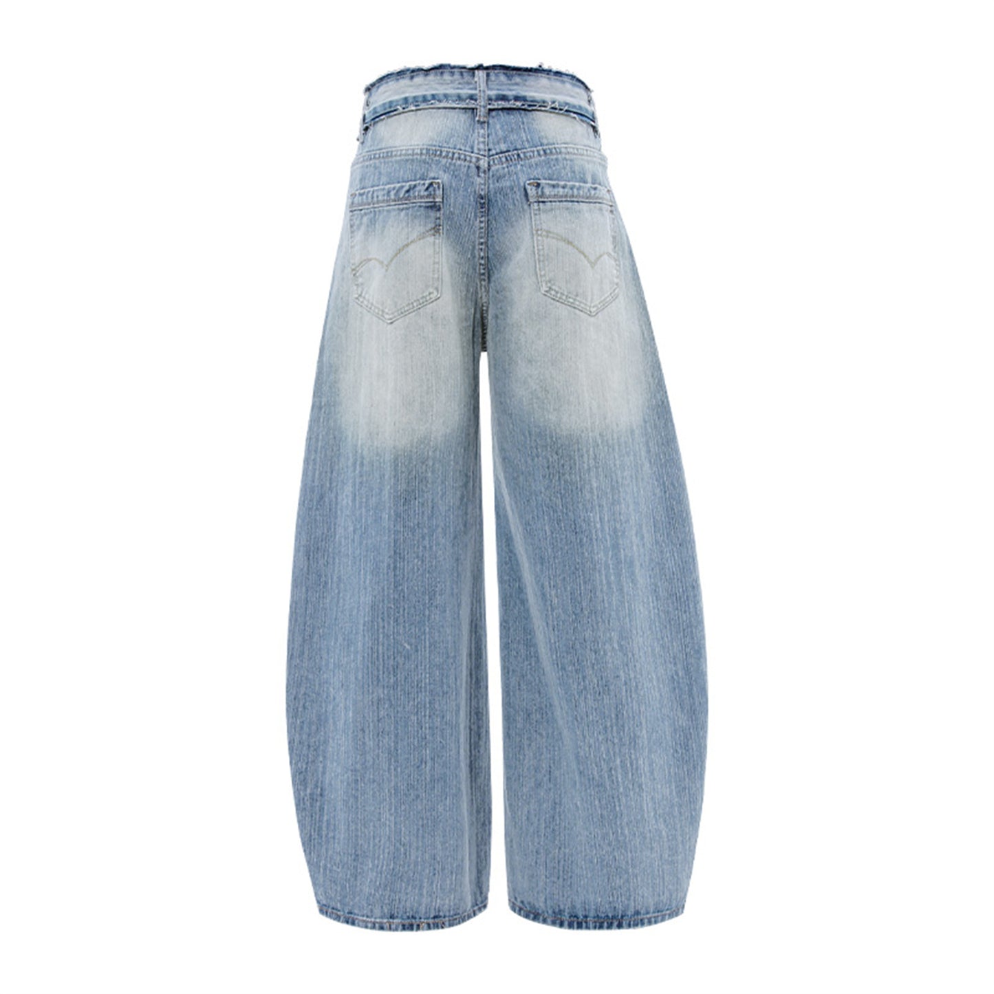 Washed Spliced Faded Tapered Denim Pants