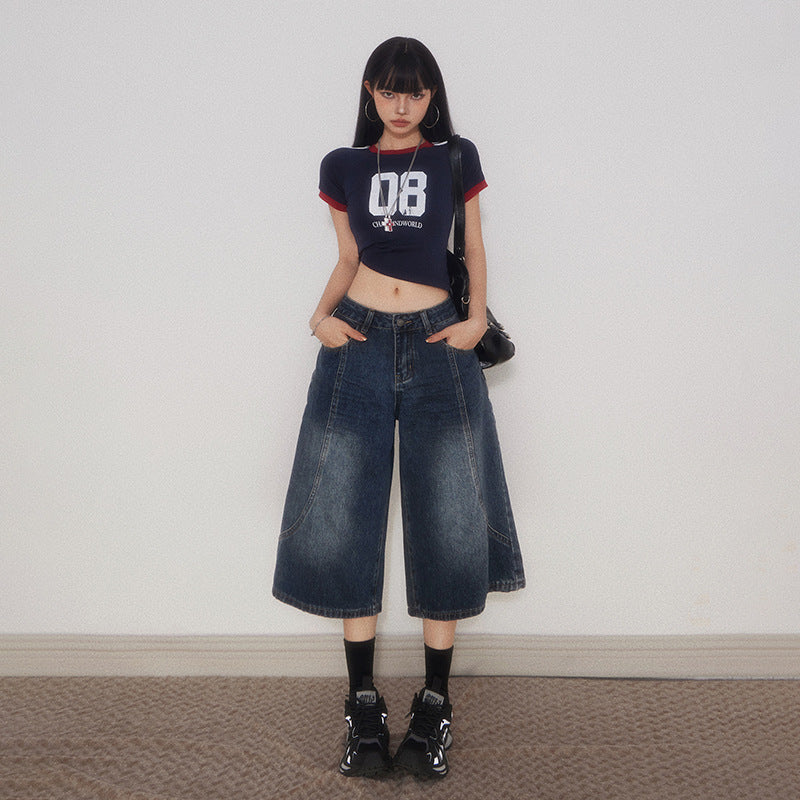 Women's Summer Design Loose Wide-Leg Scythe Denim Trousers