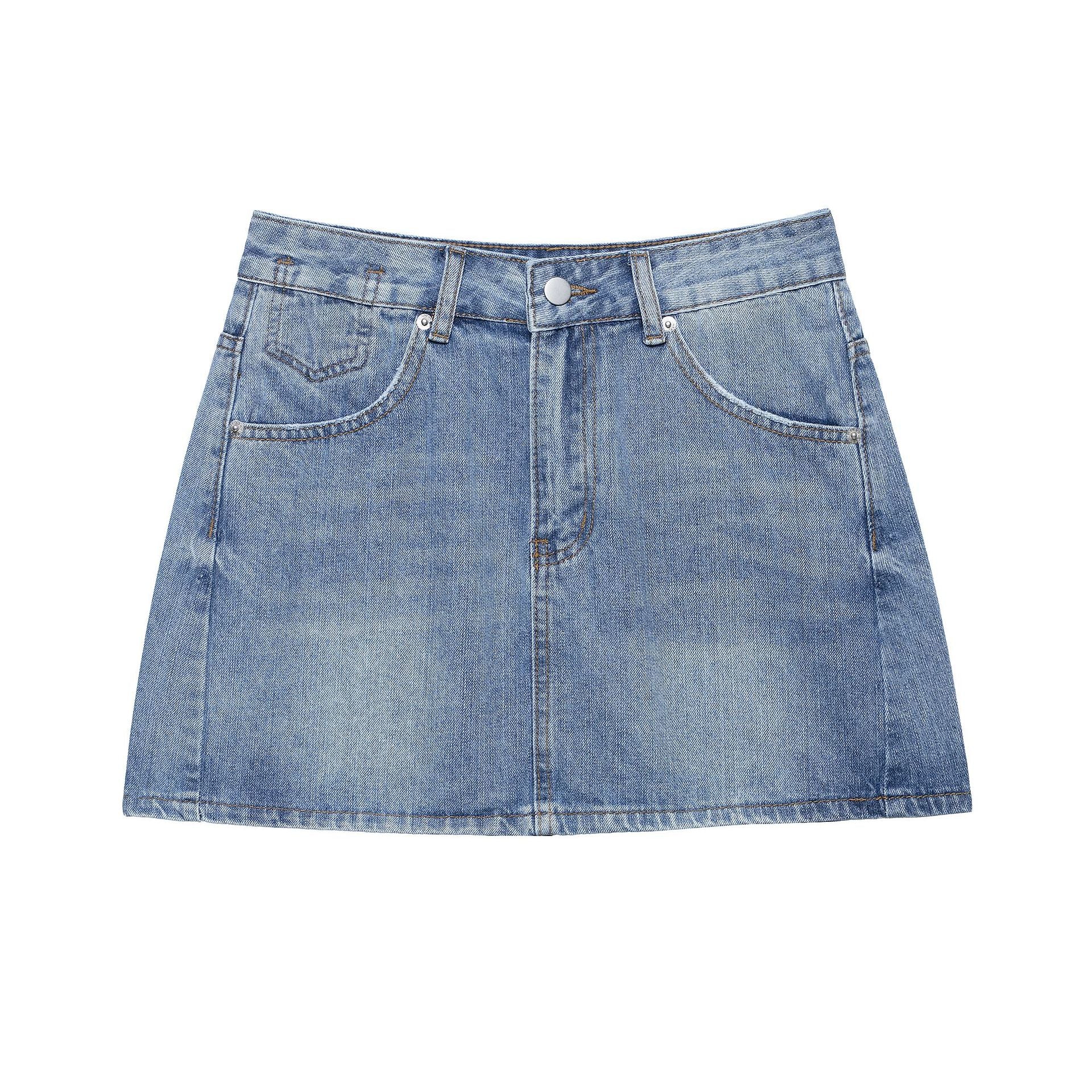 Vintage A-line Hip-Hugging Denim Skirt for Women