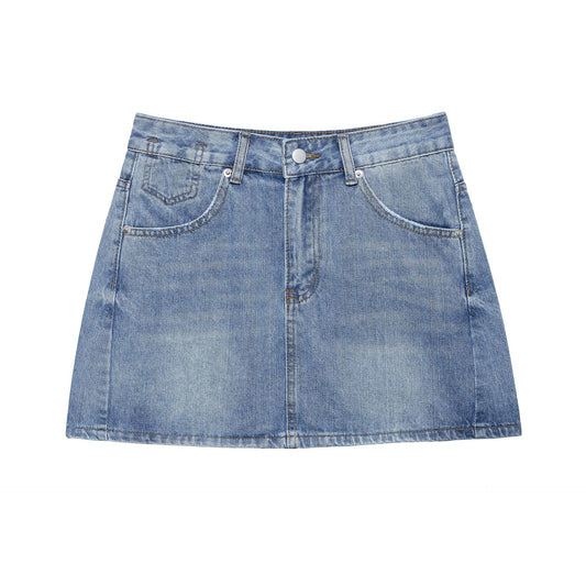 Vintage A-line Hip-Hugging Denim Skirt for Women