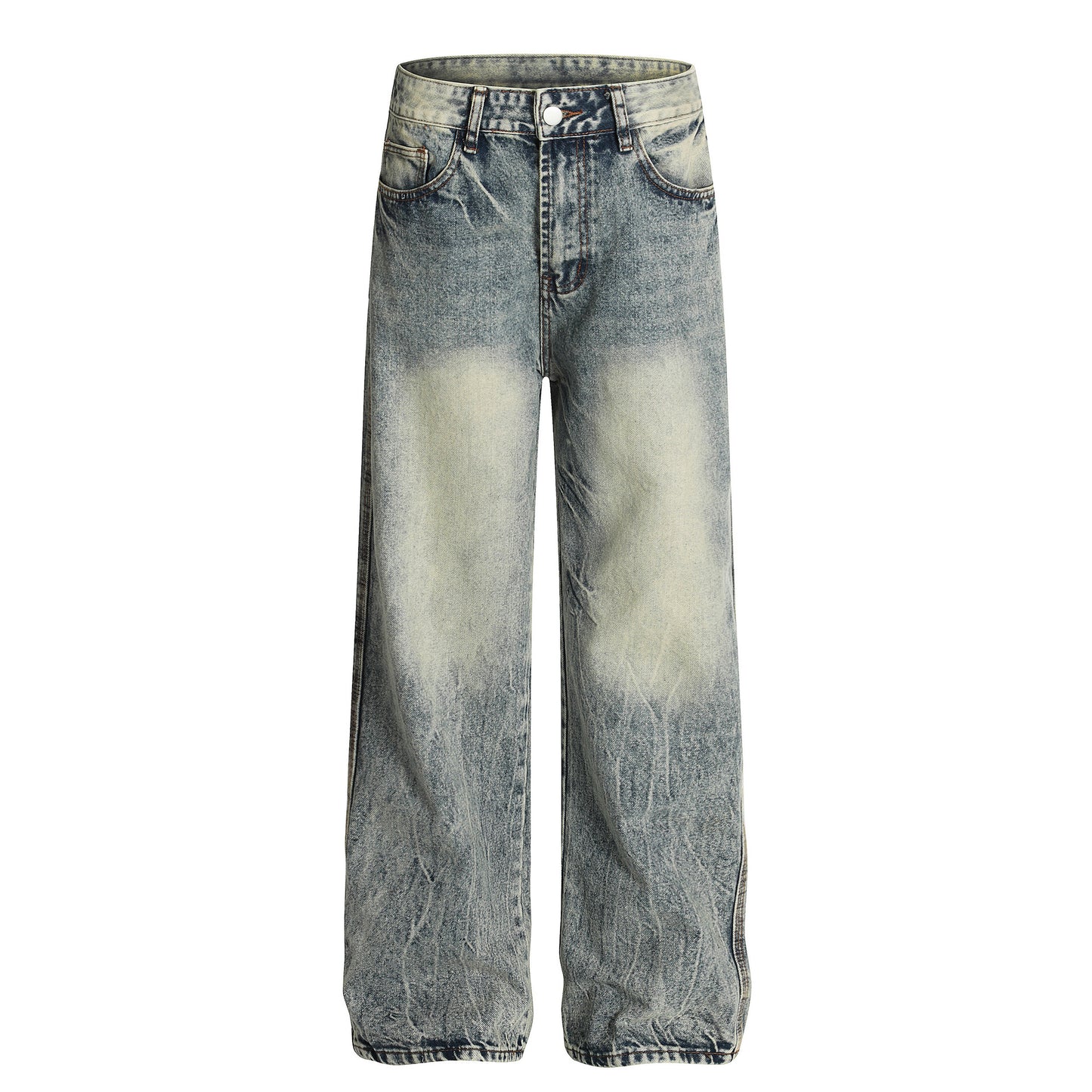 Street Style Simple Washed Denim Long Pants - Retro Loose Fit