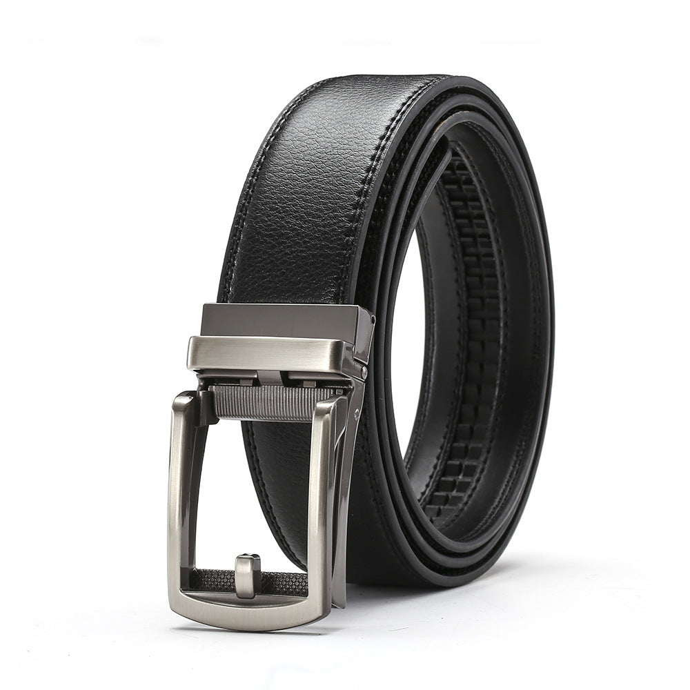 Genuine Leather Belt Men's Automatic Buckle Cowhide Belt Fake Needle Buckle Belt