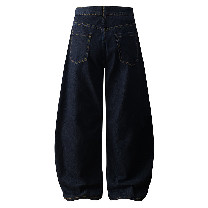 Washed Tapered Jeans - Loose Wide Leg Casual Long Pants