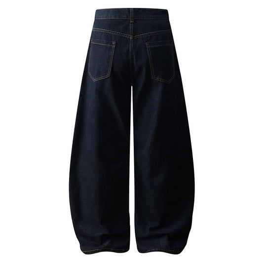 Washed Tapered Jeans - Loose Wide Leg Casual Long Pants