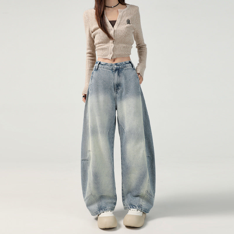 Women's Vibe Pleated Spliced Denim Pants - High Waist Loose Scythe Pants