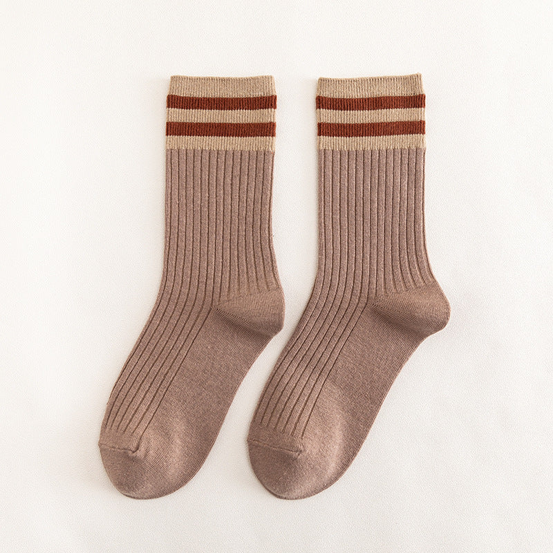 Japanese Cotton Socks - Two Stripe Retro Look
