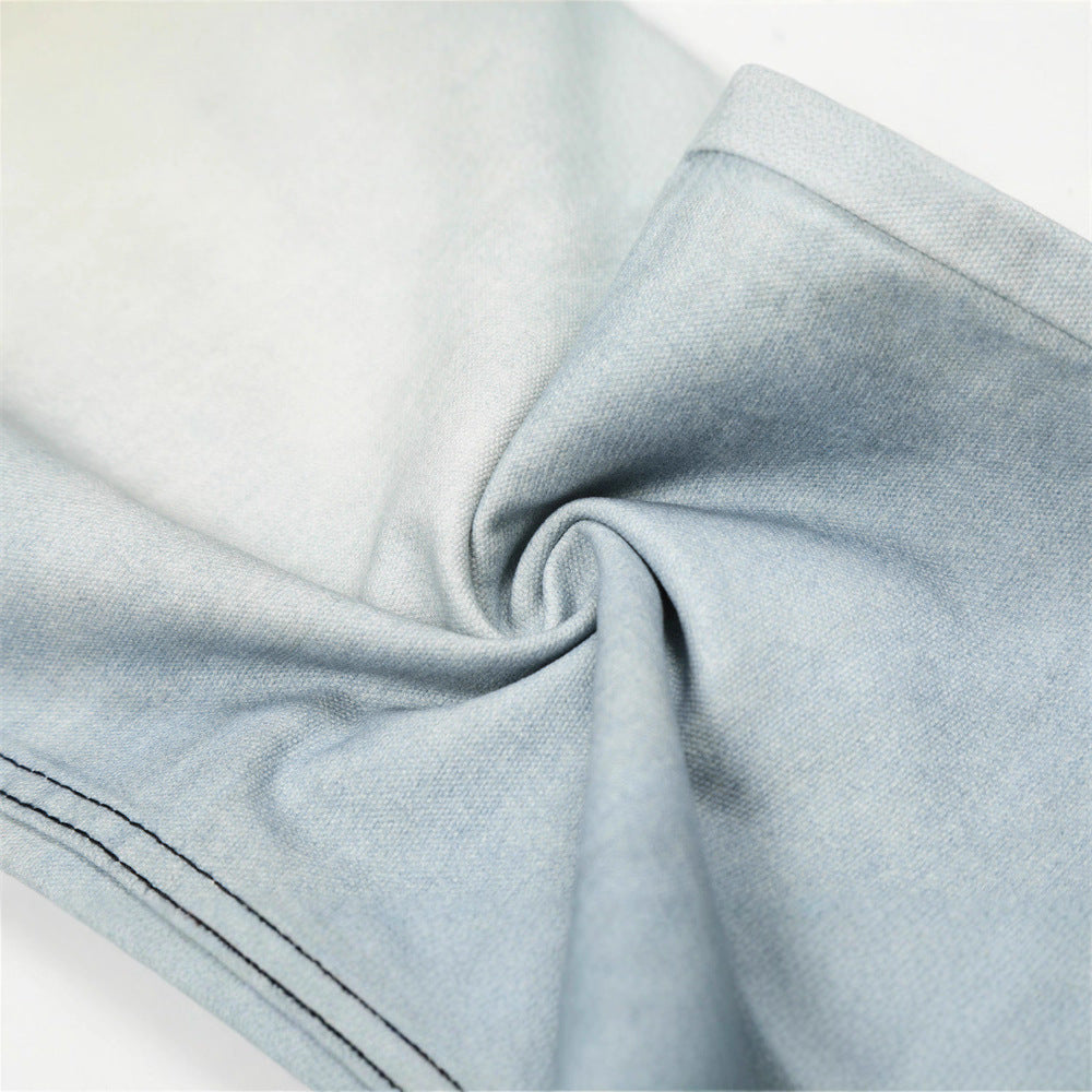 Men's Retro Denim Jeans, Distressed Washed Straight Leg, Loose Fit, Wide Leg Pants