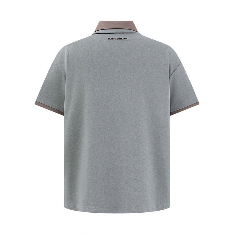 Two-Tone Polo Shirt - Casual Turn-Down Collar