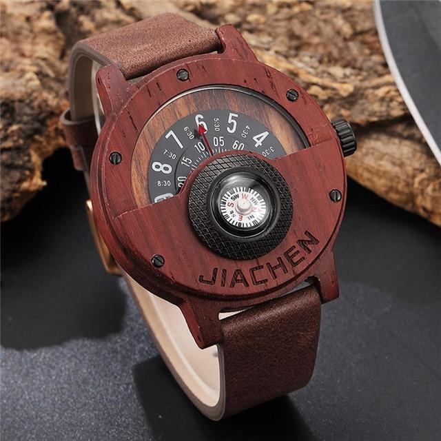 Unique Compass Turntable Design Men's Wooden Watch