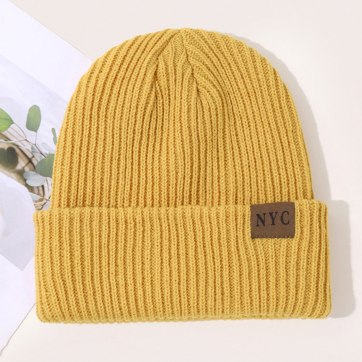 General Solid Color Flip Edge Warm Windproof Knitted Cap