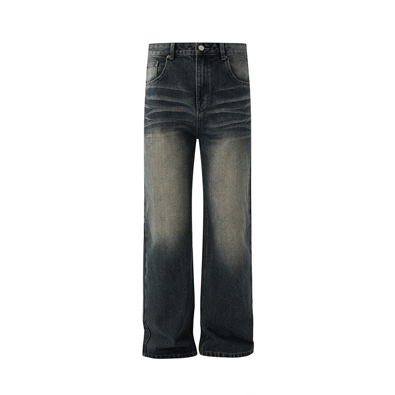 Vintage Distressed Straight Leg Jeans for Men - Loose Thick Long Pants