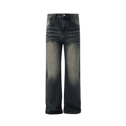 Vintage Distressed Straight Leg Jeans for Men - Loose Thick Long Pants