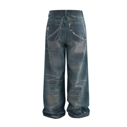 3D Printed Baggy Jeans - Wide Leg Pants for Men