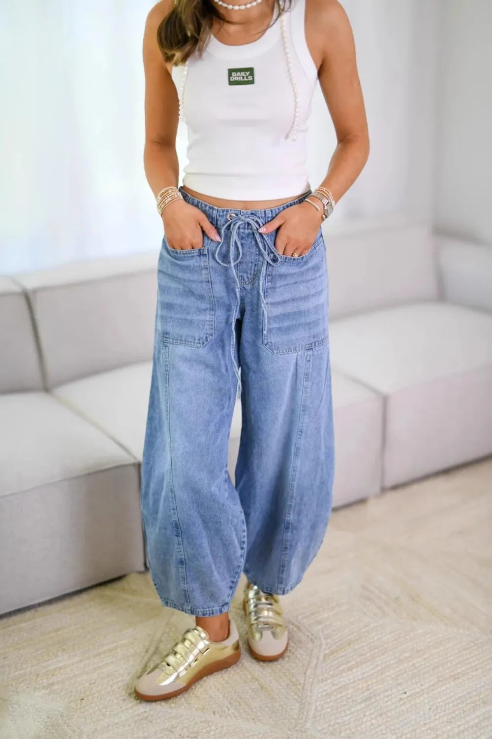 Premium Drawstring Jeans with Pockets - Japanese Denim