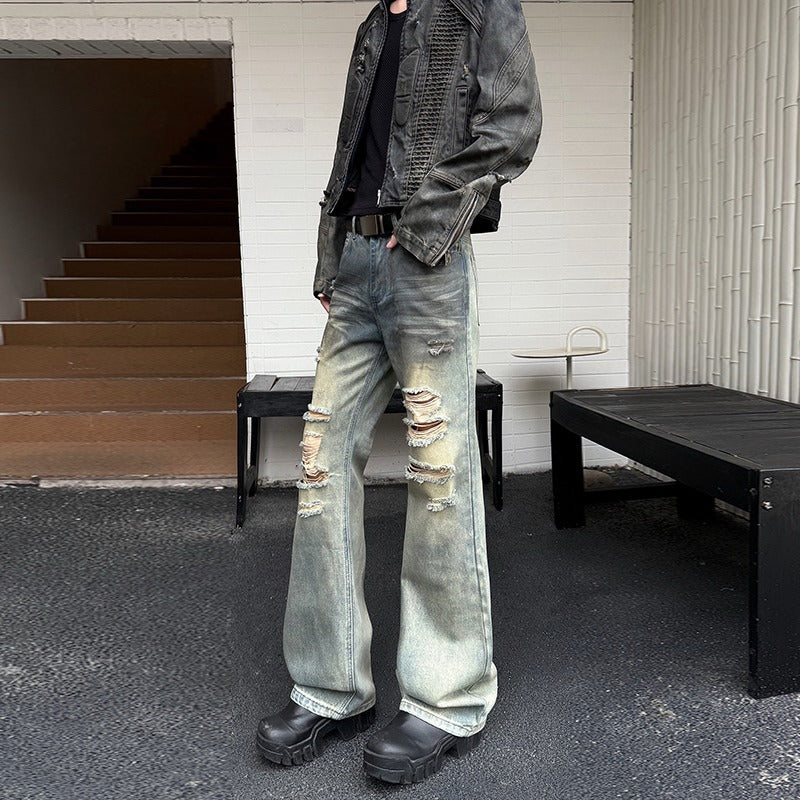Men's Retro Ripped Loose Straight Leg Jeans