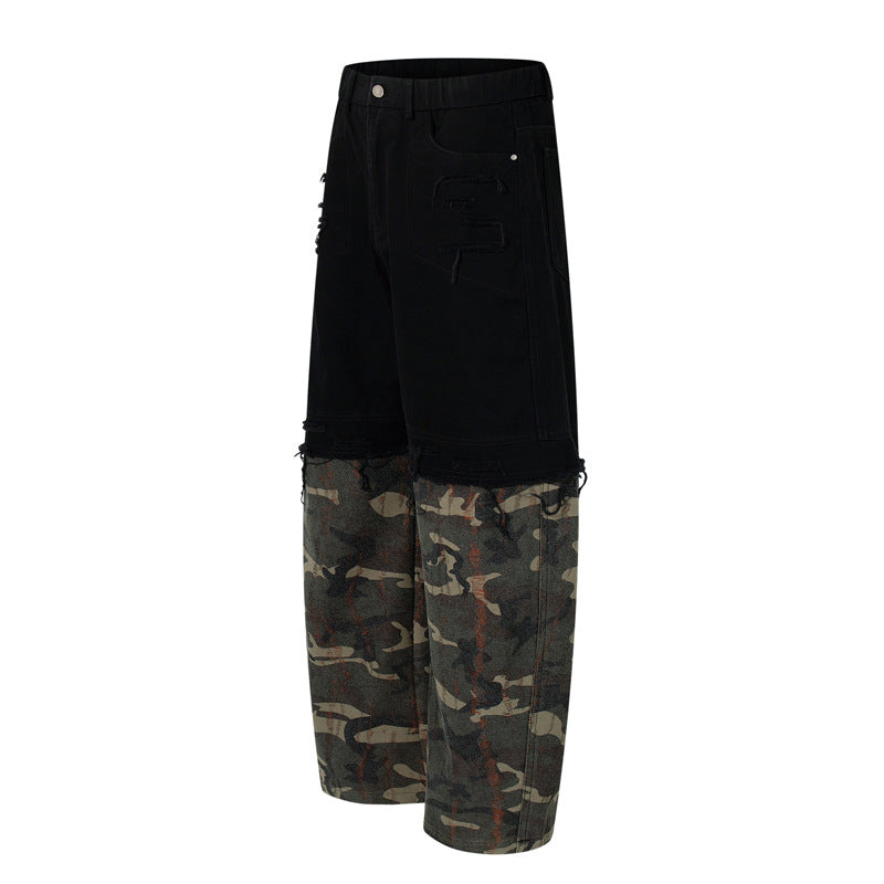 Ripped Patchwork Camouflage Cargo Pants