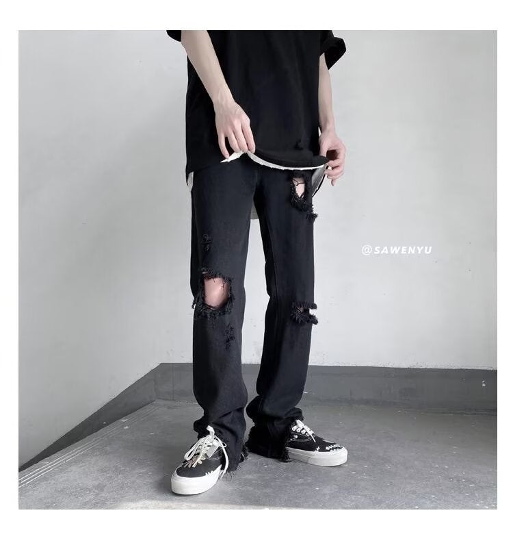 Summer Washed and Scraped Straight Beggar Pants