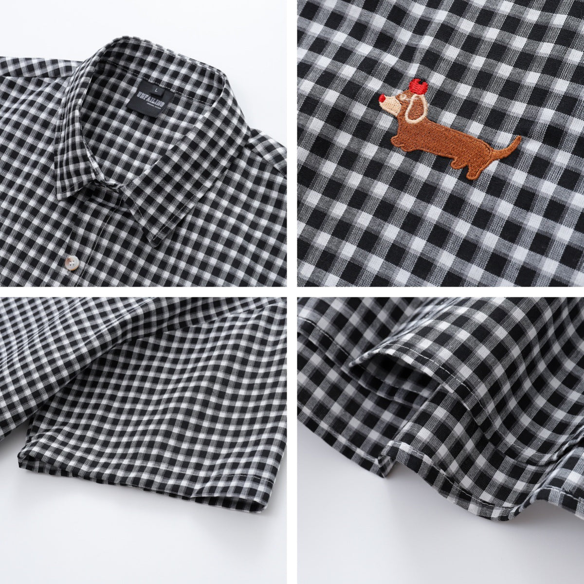 Retro Sausage Dog Embroidered Plaid Short Sleeve Shirt for Men and Women