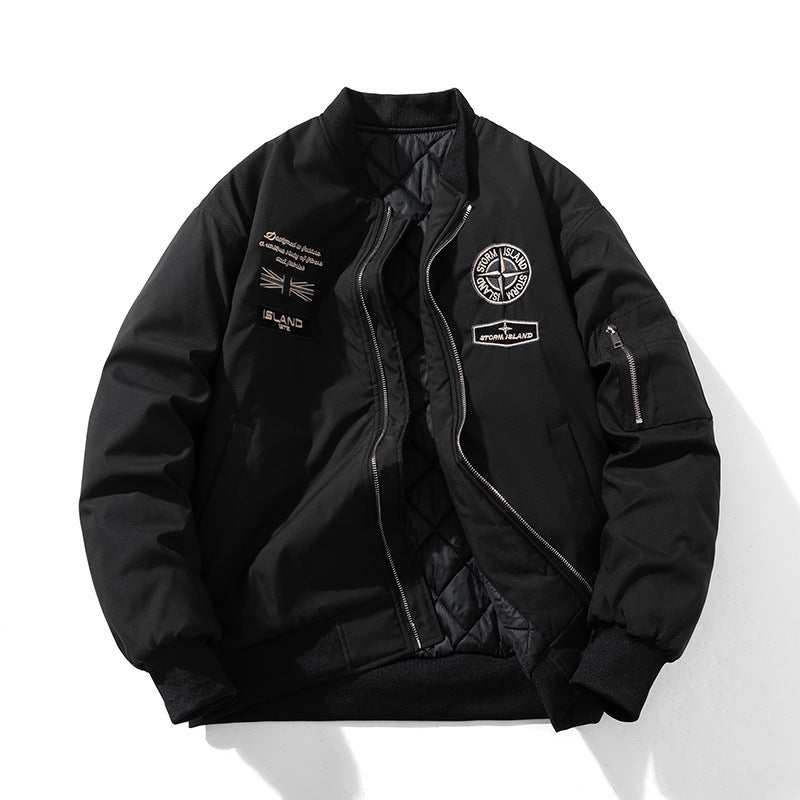 Retro Fashion Quilted Bomber Jacket High Street Embroidered Baseball Jacket Couple