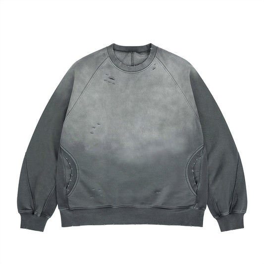 Distressed Patchwork Ripped Fleece Crewneck Sweatshirt