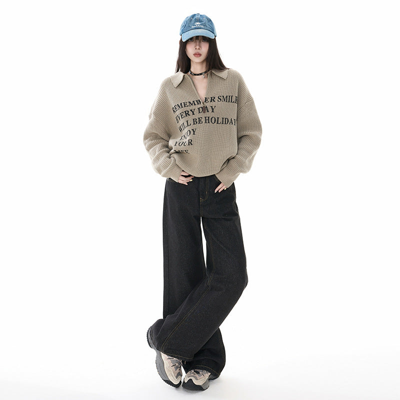 Women's Black Denim Flared Pants - Loose Fit Wide Leg Tapered Bottoms for Summer