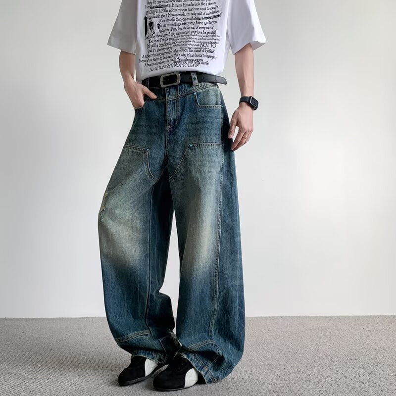 Distressed Vintage Loose Fit Wide Leg Jeans