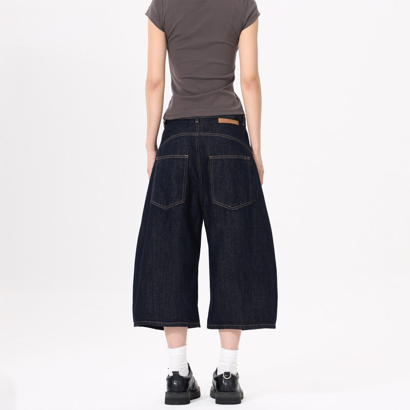 Women's High Street Denim Color Seven-Quarter Pants