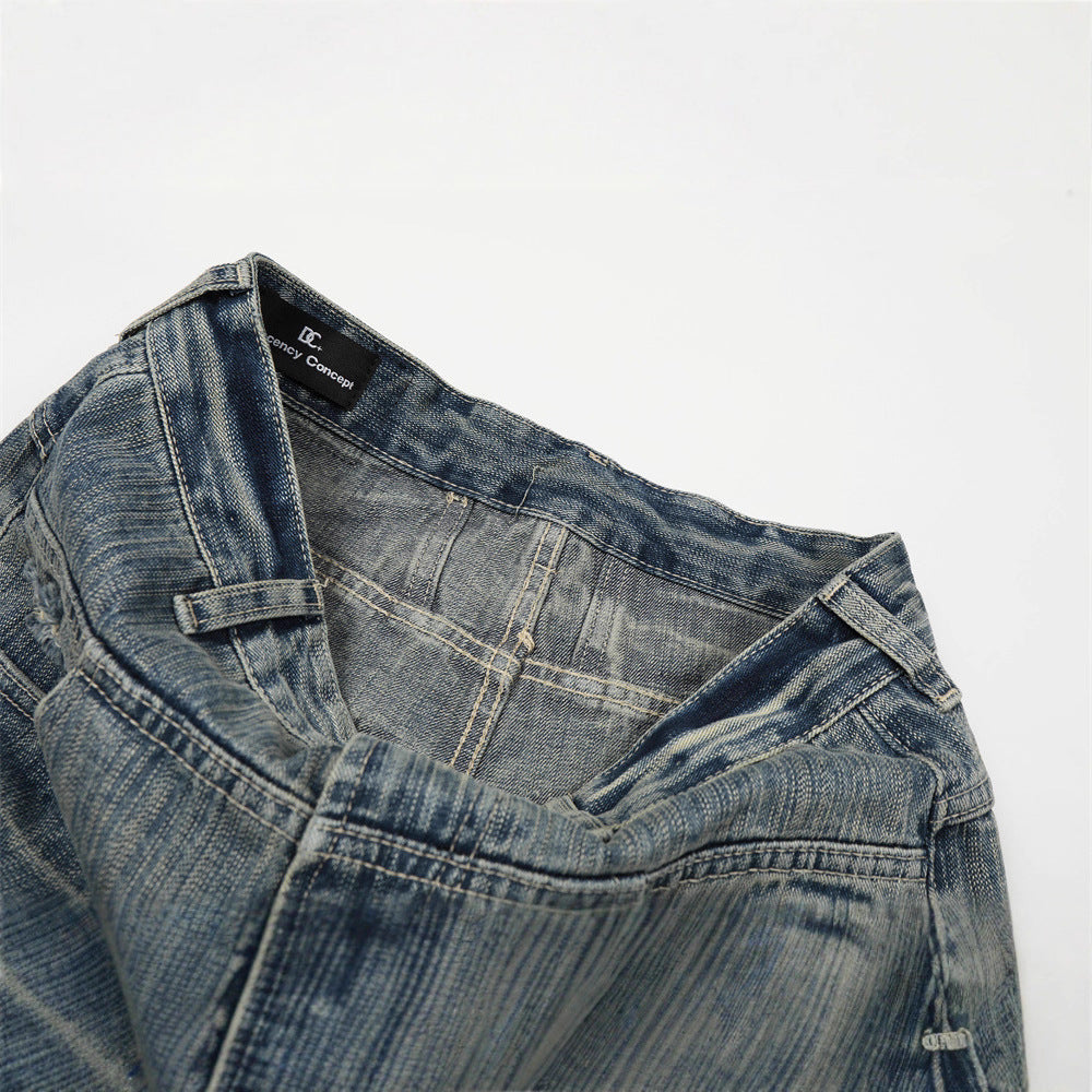 Men's Jeans, Irregular Ripped Knife Cut Pants,  Loose Fit Casual Trousers