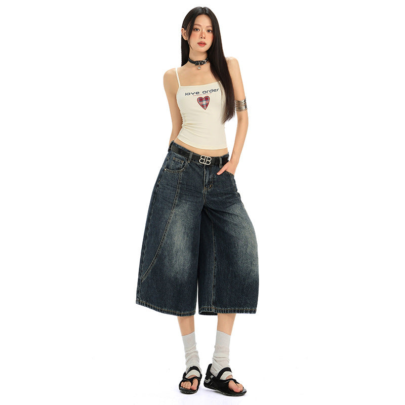 Women's Dark Denim Wide-Leg Straight-Leg Pants