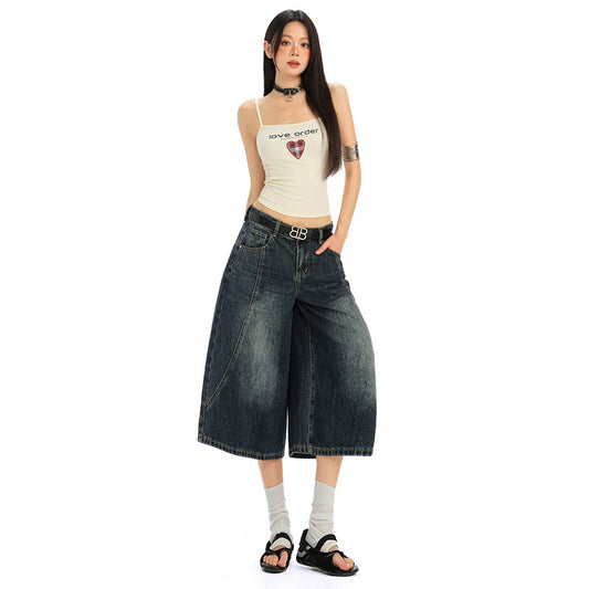 Women's Dark Denim Wide-Leg Straight-Leg Pants